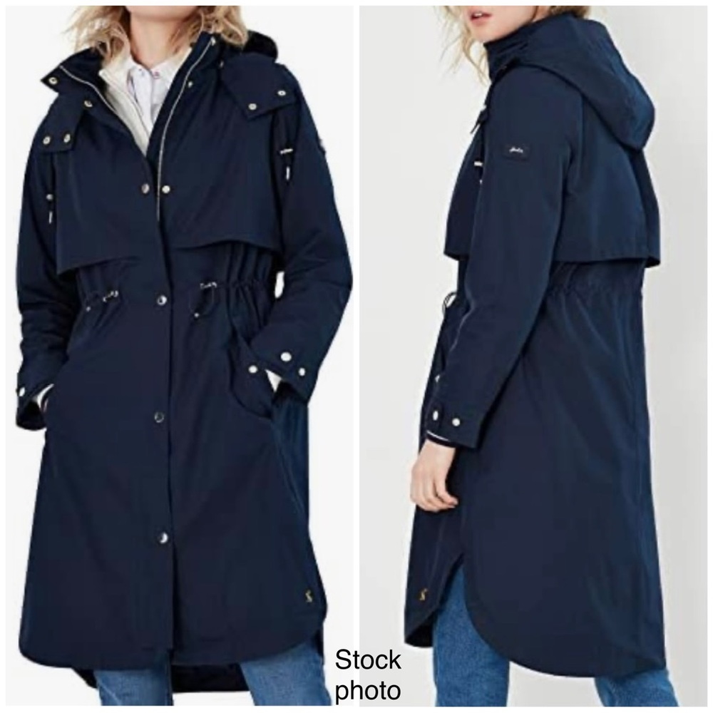*NWOT* JOULES “Helmsley” Navy Longline Hooded Waterproof Raincoat 8 US (10 US)